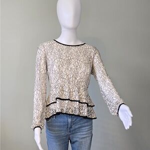Vintage Lace Peplum Top - Black and Cream